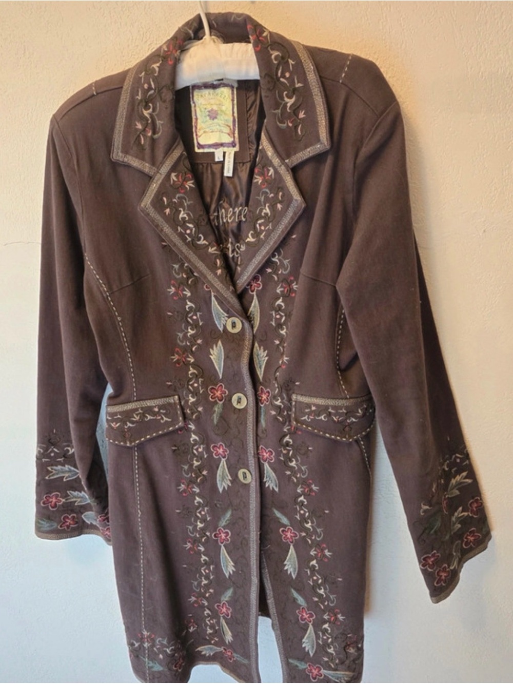 paparazzi Brown Embroidered Trench Coat with Floral Detail